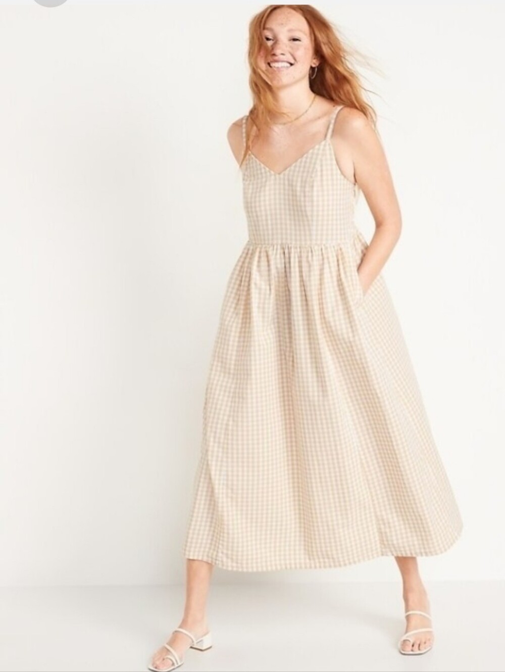 Old Navy Beige Gingham Maxi Skirt Dress with Spaghetti Straps